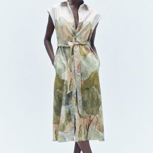 ZW COLLECTION PRINTED SHIRT DRESS L NWT